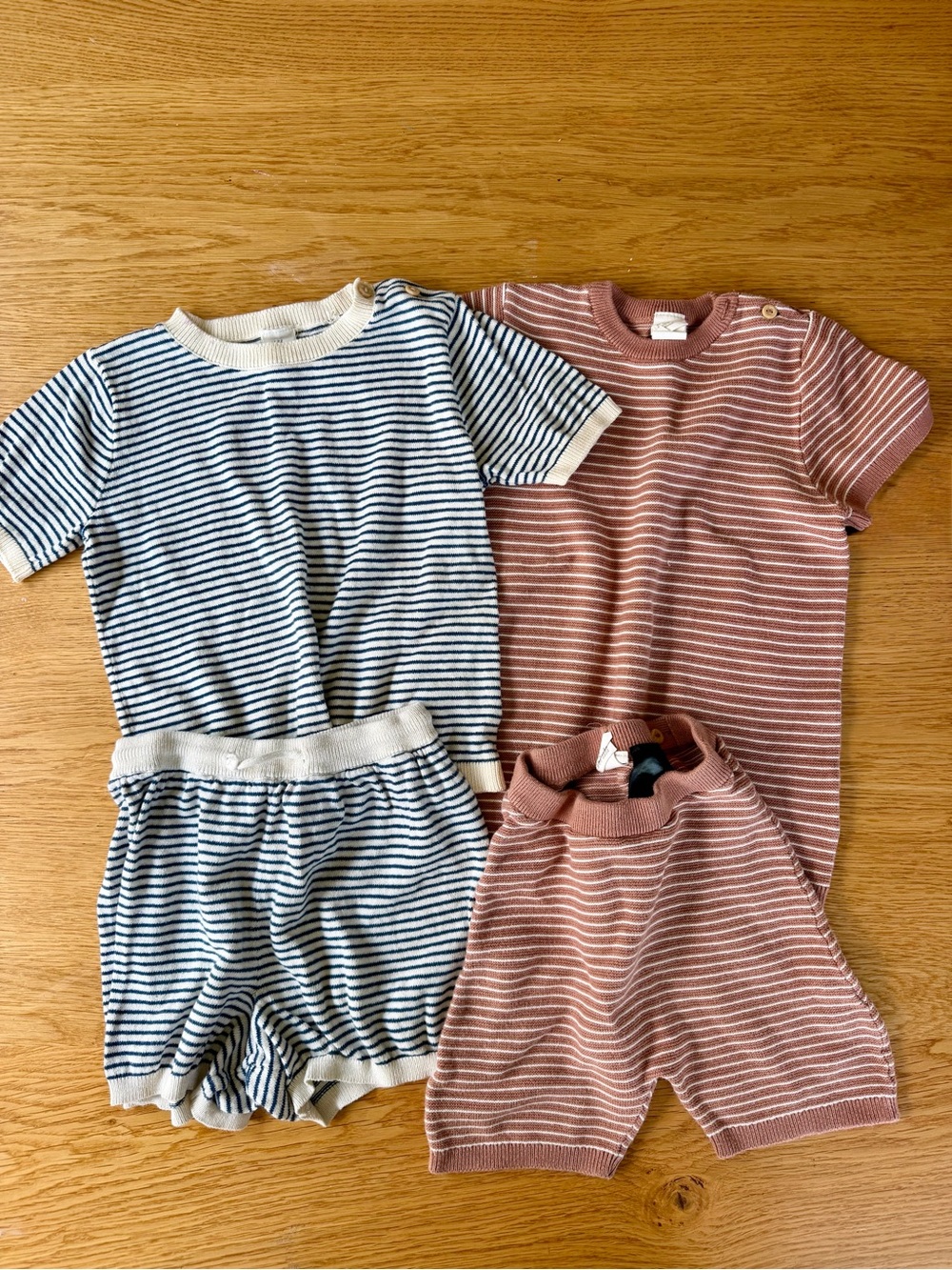 H&M Four Piece Cotton Knit Striped CordinatinSweaters Matching Set Navy & brown